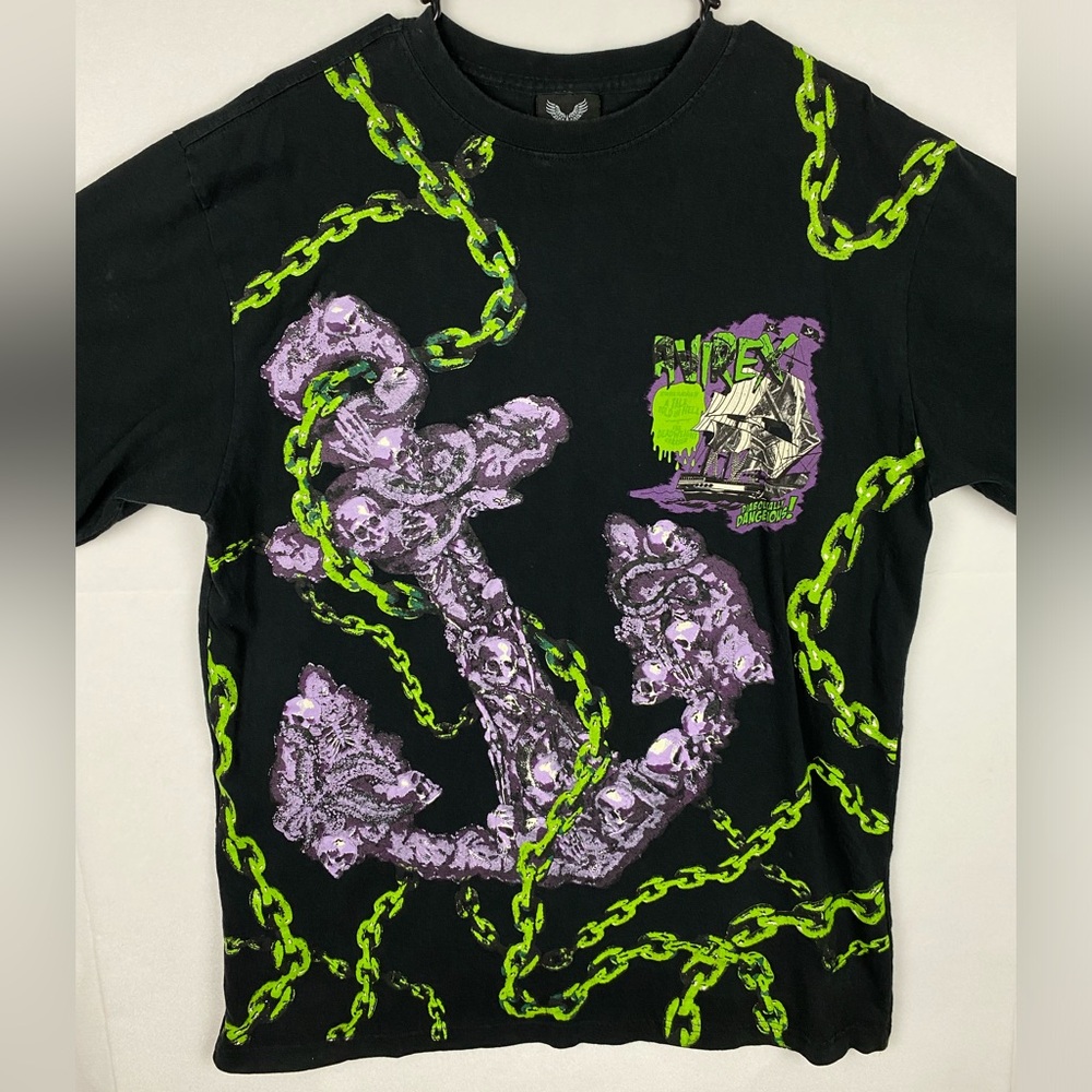 Vintage Avirex Men’s XL Black Skull Anchor Diabolically Dangerous T-Shirt